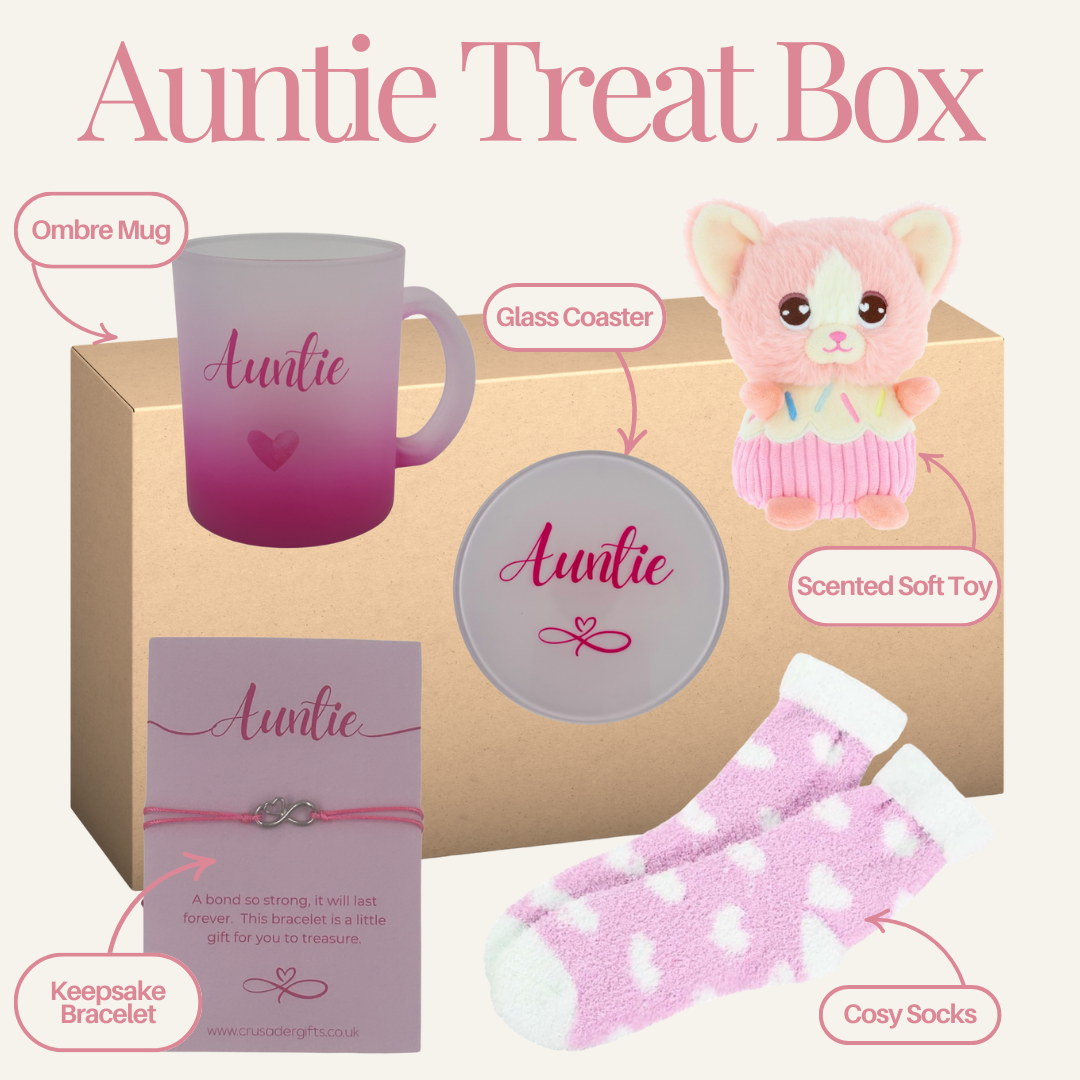 Auntie Pink Infinity Heart - Mug & Coaster Keepsake Set Gift Treat Box