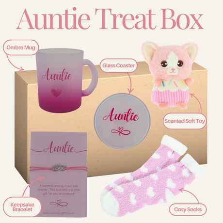Auntie Pink Infinity Heart - Mug & Coaster Keepsake Set Gift Treat Box