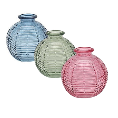 Bright Ribbed Glass Small Ball Vase (Set of 3 Colours)