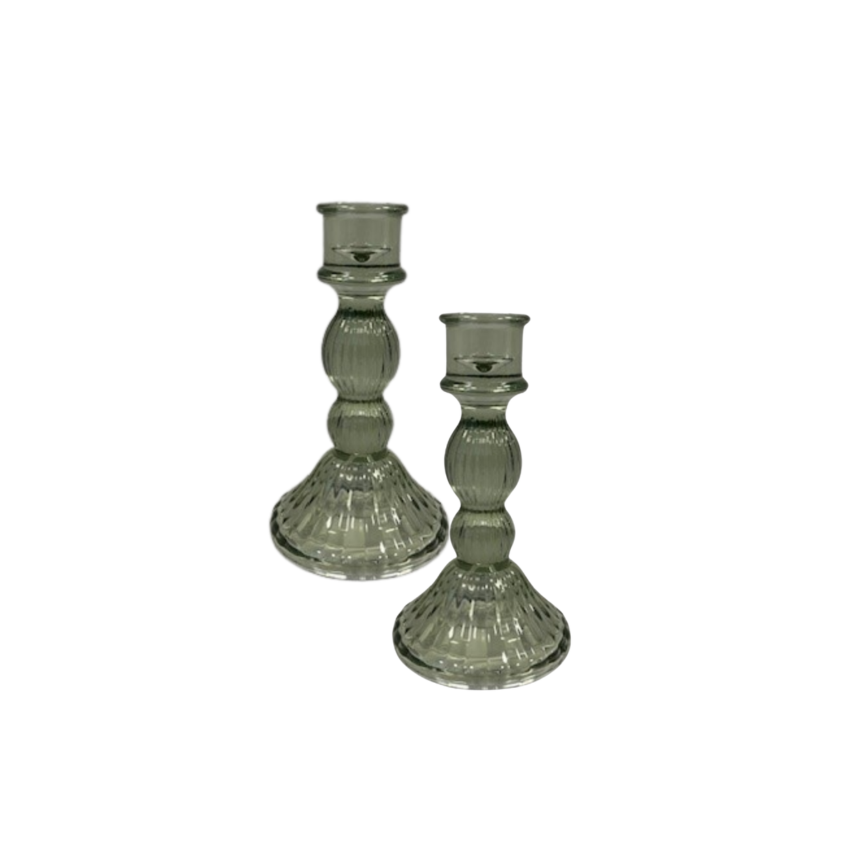 Satchville Ribbed Glass Dinner Candle Holders - Vintage Green Set of 2
