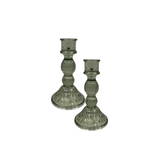 Satchville Ribbed Glass Dinner Candle Holders - Vintage Green Set of 2