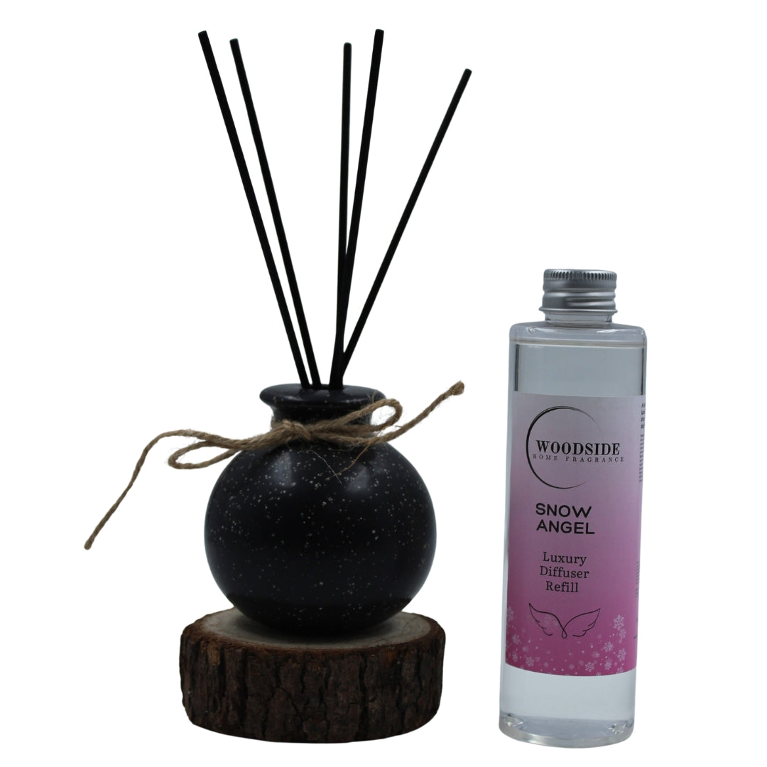 Woodside Round Pastel Black Ceramic Reed Diffuser Vase with Woodside Luxury Refill