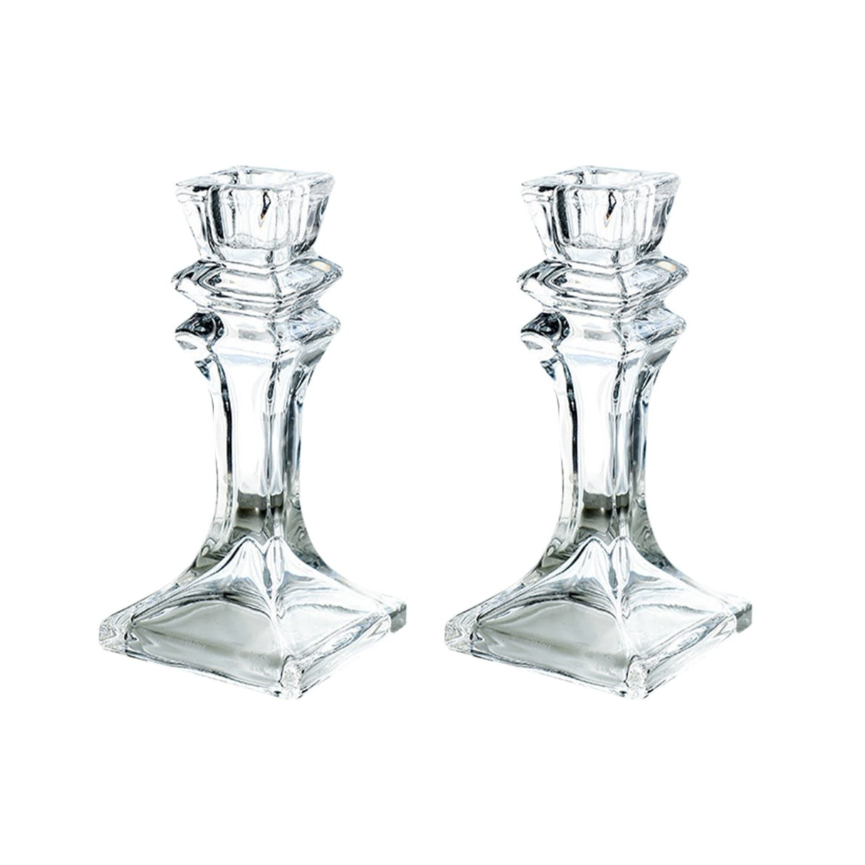 Woodside Home Living Square Base Clear Glass Candle Holders - Various Sets