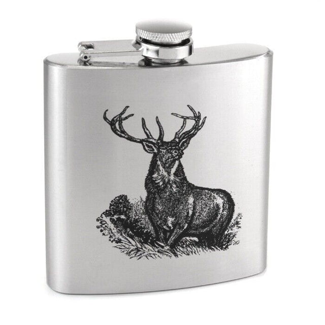 Stainless Steel Hip Flask 6oz - Stag