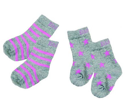 Marl Grey & Pink Socks 6-12 Months