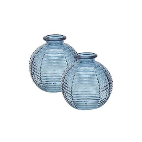 Bright Ribbed Glass Small Ball Vase (Set of 2) - Blue