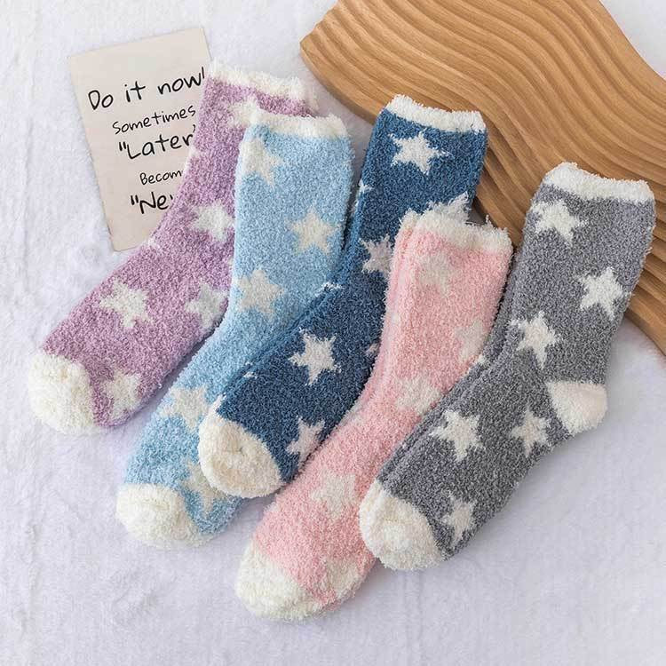 Fluffy Cosy Socks Stars Design One Size - Various Colours