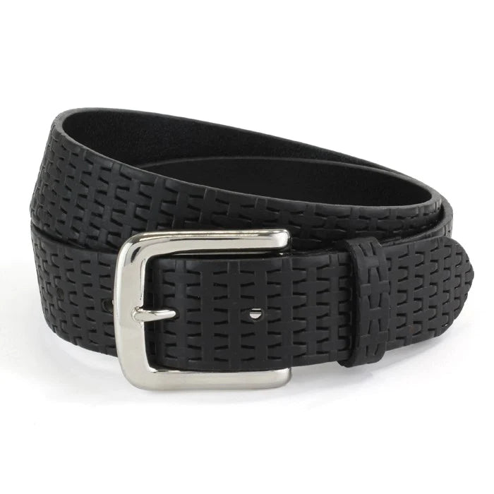 Embossed Leather Belt: Black or Tan