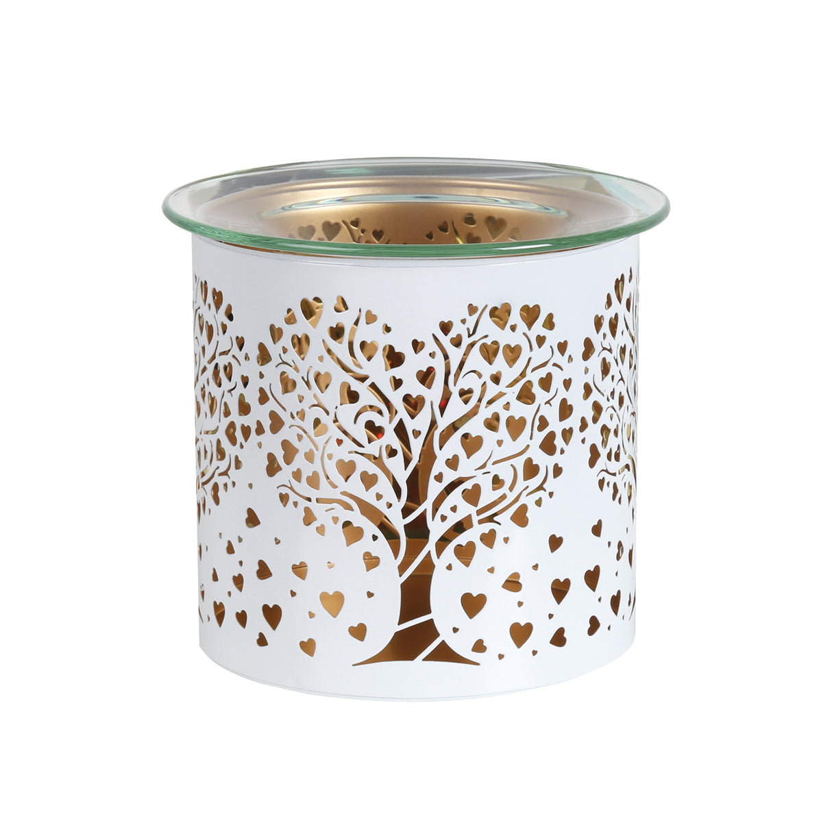 Aroma Metal Silhouette Wax Melt Burner/Candle Holder - White & Gold Heart Tree