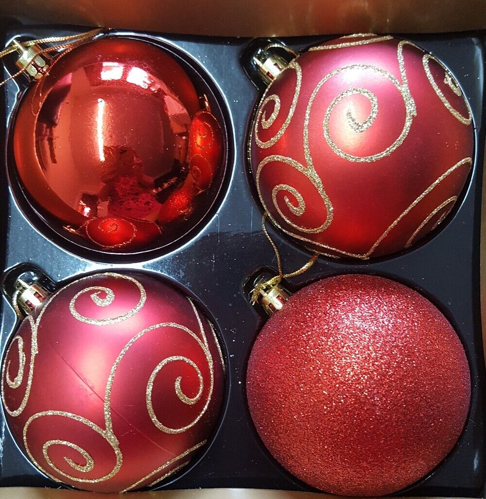 Christmas Tree Shatterproof Baubles in Red Gold or Silver in Various Sizes