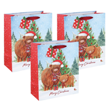 Highland Cow Kraft Christmas Gift Bag - L Set of 3