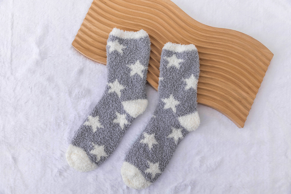 Fluffy Cosy Socks Stars Design One Size - Various Colours