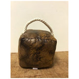 Antique Brown Faux Leather Cube Doorstop - A Spoiled Dog Lives Here