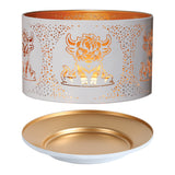 Aroma Jar Candle Metal Silhouette Shade & Tray Set - White & Gold Highland Cow