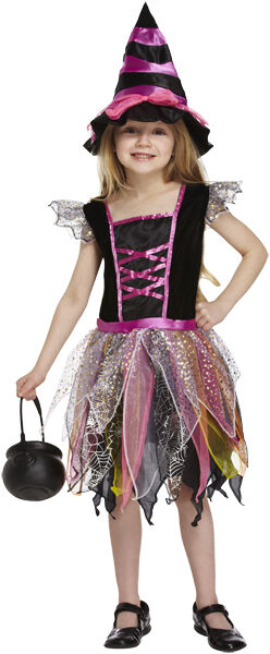 Childs Pink Witch Halloween Horror Fancy Dress Costume Age 4 - 12