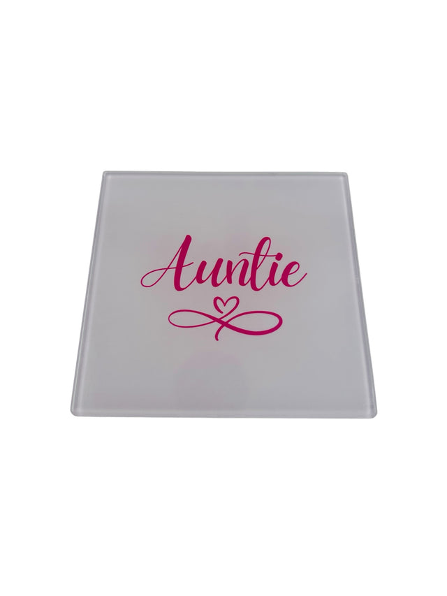 Woodside Home Living - Auntie Heart Round Glass Coaster