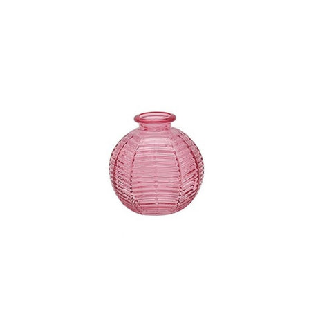 Bright Ribbed Glass Small Ball Vase (Set of 2) - Pink