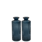 Satchville Ribbed Glass Bottle Vases 13cm - Blue Set of 2