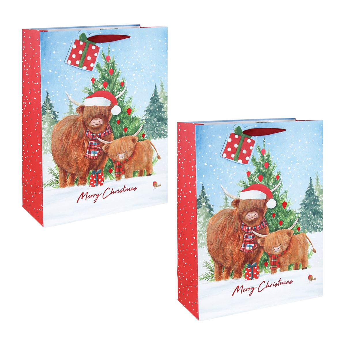 Highland Cow Kraft Christmas Gift Bag - XL Set of 2