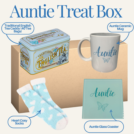 Auntie Butterfly Mug & Coaster Blue Treat Box