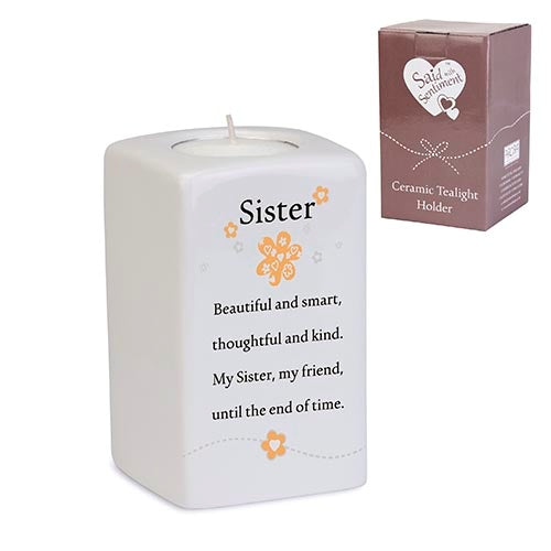 Said With Sentiment Ceramic Tea Light Holder - Sister