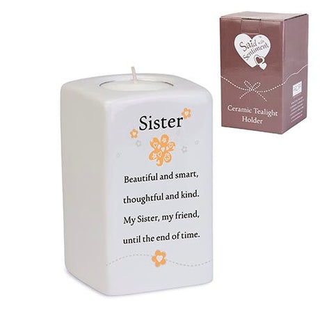 Said With Sentiment Ceramic Tea Light Holder - Sister