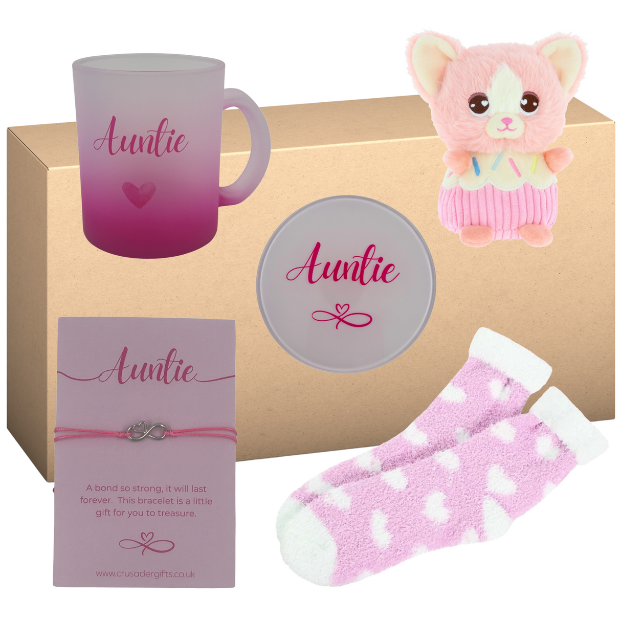Auntie Pink Infinity Heart - Mug & Coaster Keepsake Set Gift Treat Box