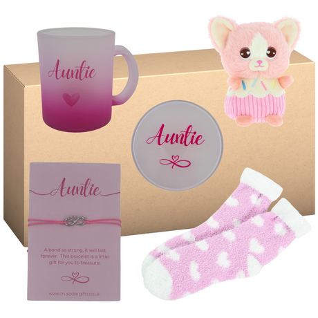Auntie Pink Infinity Heart - Mug & Coaster Keepsake Set Gift Treat Box