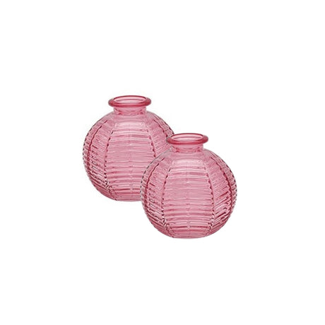 Bright Ribbed Glass Small Ball Vase (Set of 2) - Pink