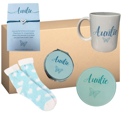 Auntie Butterfly Keepsake Bracelet & Mirror Blue Treat Box