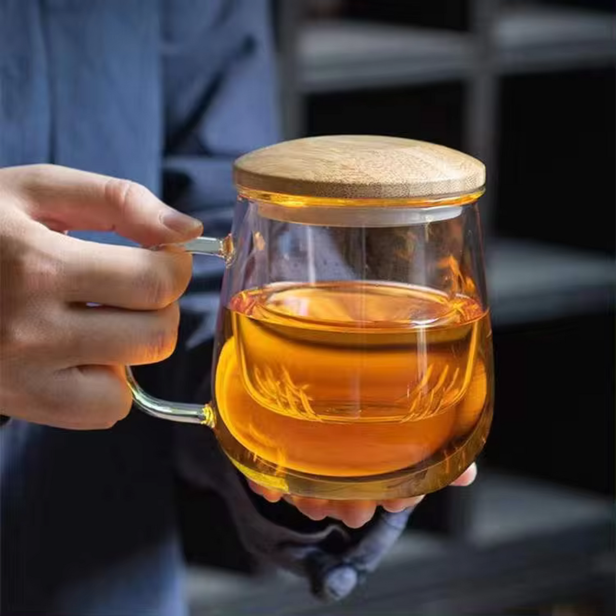 Woodside Home Living - Double-Wall Bamboo Glass Tea Tumbler with Infuser Lid