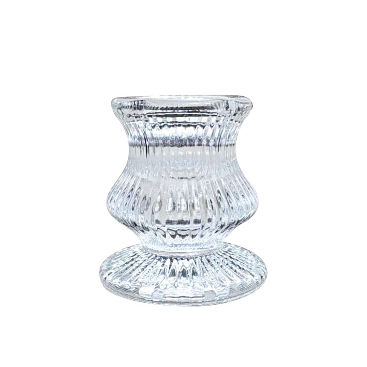 Clear Glass Candlestick Holders (6cm) - Ribbed Design