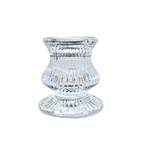 Clear Glass Candlestick Holders (6cm) - Ribbed Design