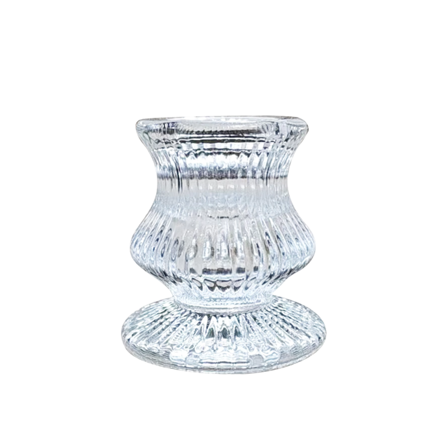 Clear Glass Candlestick Holders (6cm) - Ribbed Design