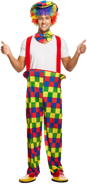 Rainbow Clown Circus Party Mens Fancy Dress Costume & Hat Outfit M-L P9440