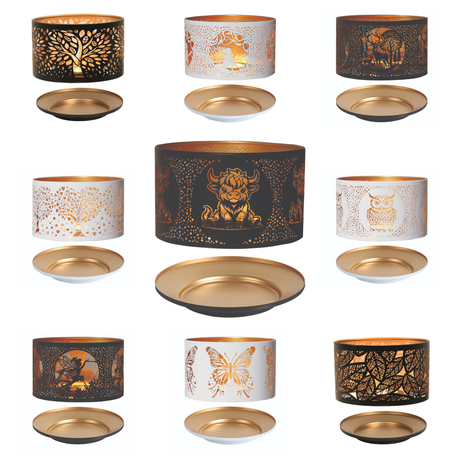 Aroma Jar Candle Metal Silhouette Shade & Tray Set - Various Designs