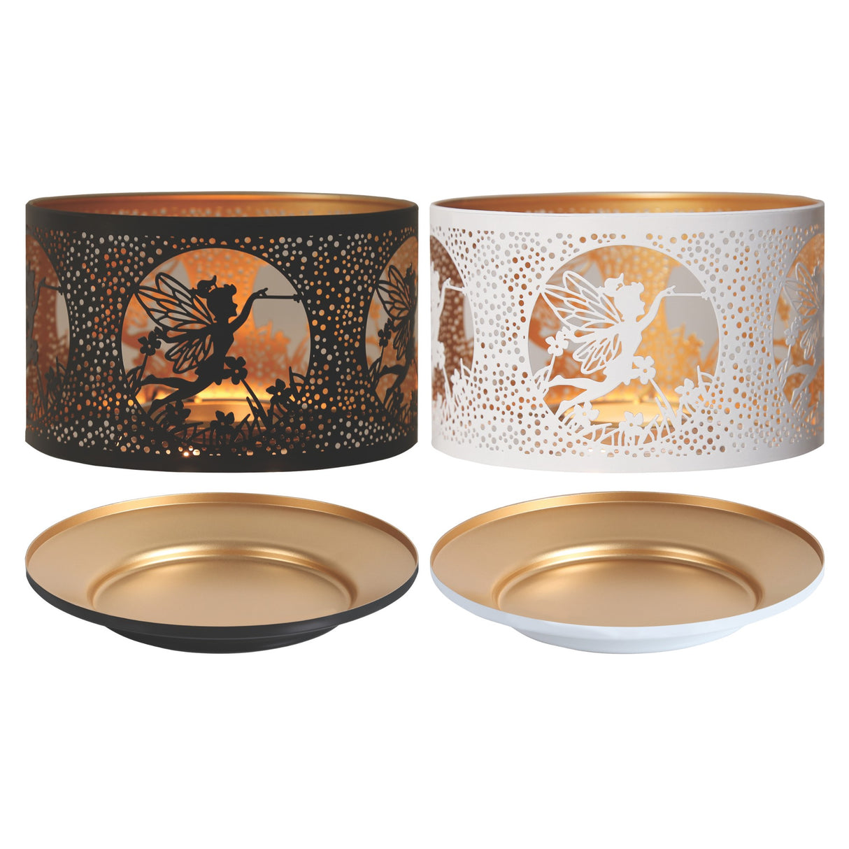 Aroma Jar Candle Metal Silhouette Shade & Tray Set Fairy Design - Various Colours	