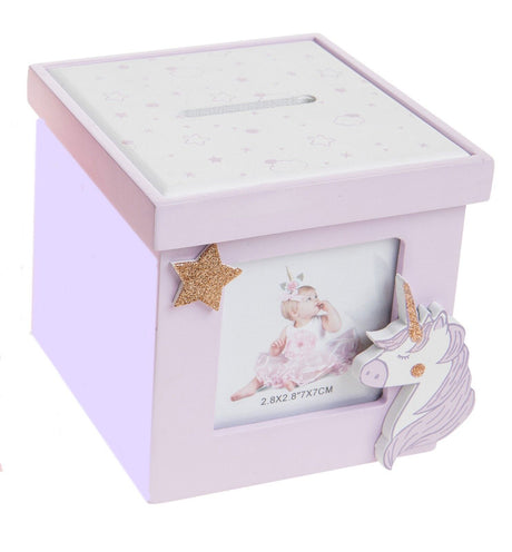 Unicorn Photo Money Box - In Lilac or Pink