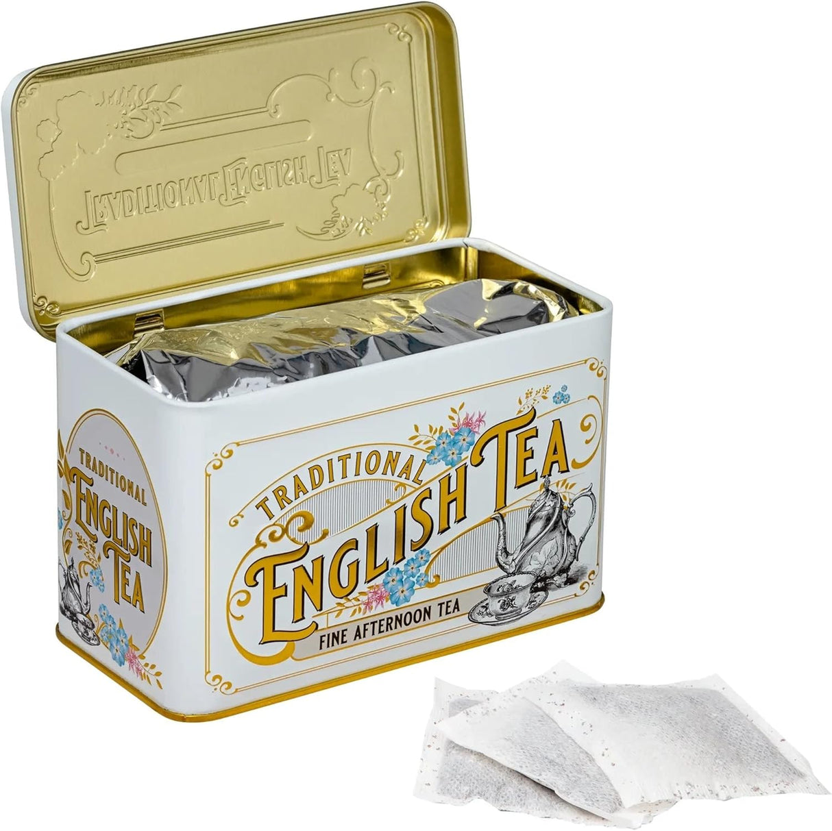 New English Teas Vintage Victorian Tin Caddy with 40 Afternoon Tea Bags - Ivory
