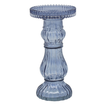 Blue Glass Pillar Candle Holders 10x19cm - Various Sets