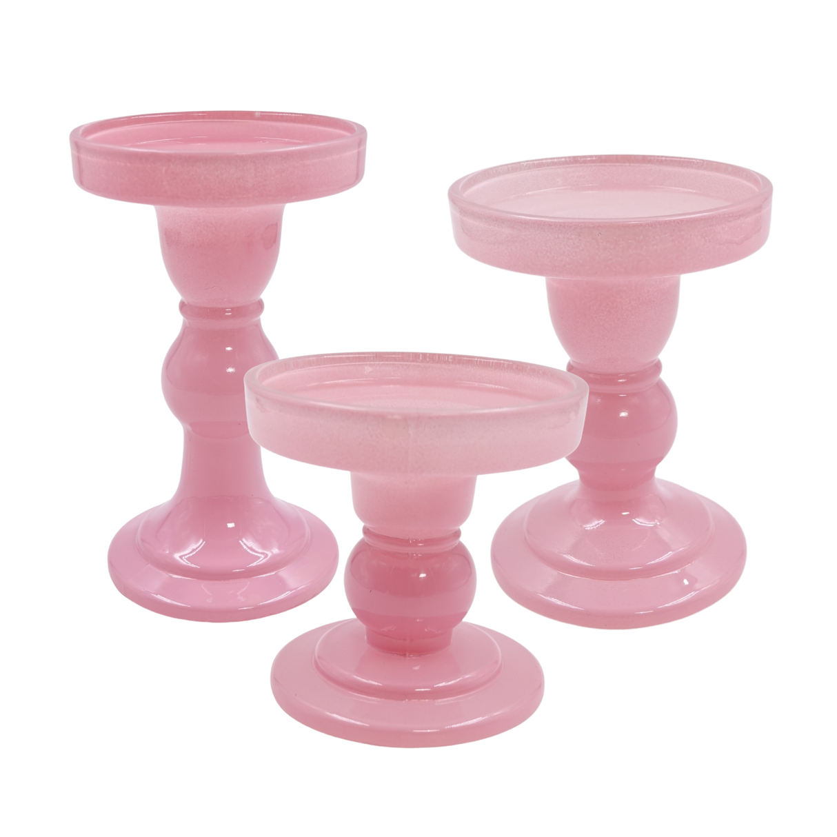 Pink Glass Pillar Candle Holder - Set of 3 - Small, Medium, Large
