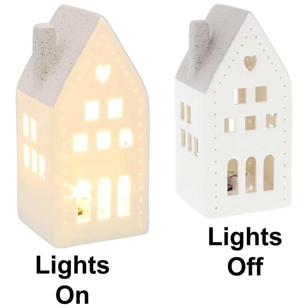 China White Christmas LED Light-Up Heart House - Sage