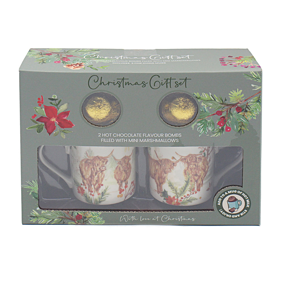 Christmas Mug & Chocolate Bomb Gift Set for 2 - Highland Cow