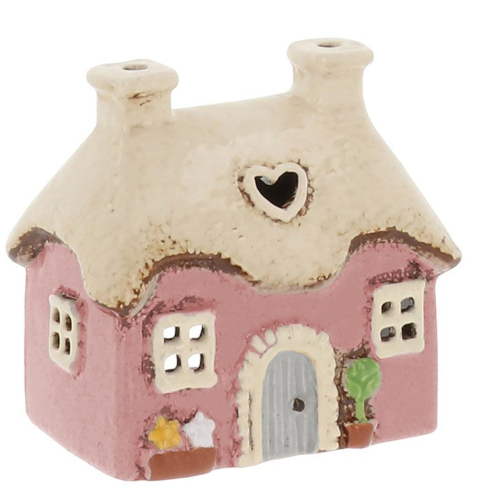 Village Pottery Mini Heart Cottage Tea Light Holder - Pink