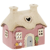 Village Pottery Mini Heart Cottage Tea Light Holder - Pink