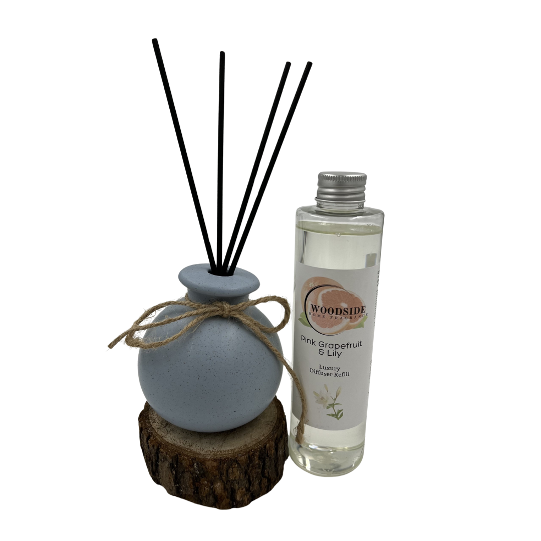 Woodside Round Blue Pastel Ceramic Reed Diffuser Vase with Woodside Luxury Refill