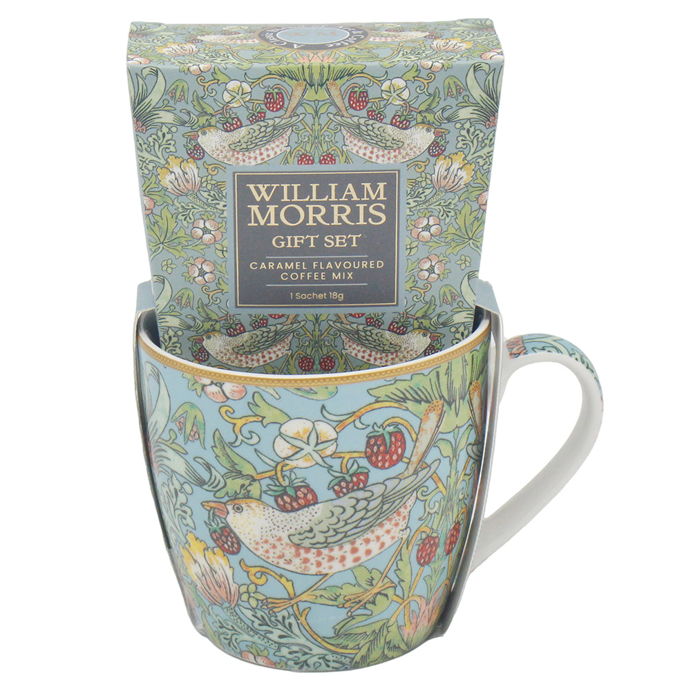 William Morris Mug & Coffee Gift Set - Strawberry Thief Blue