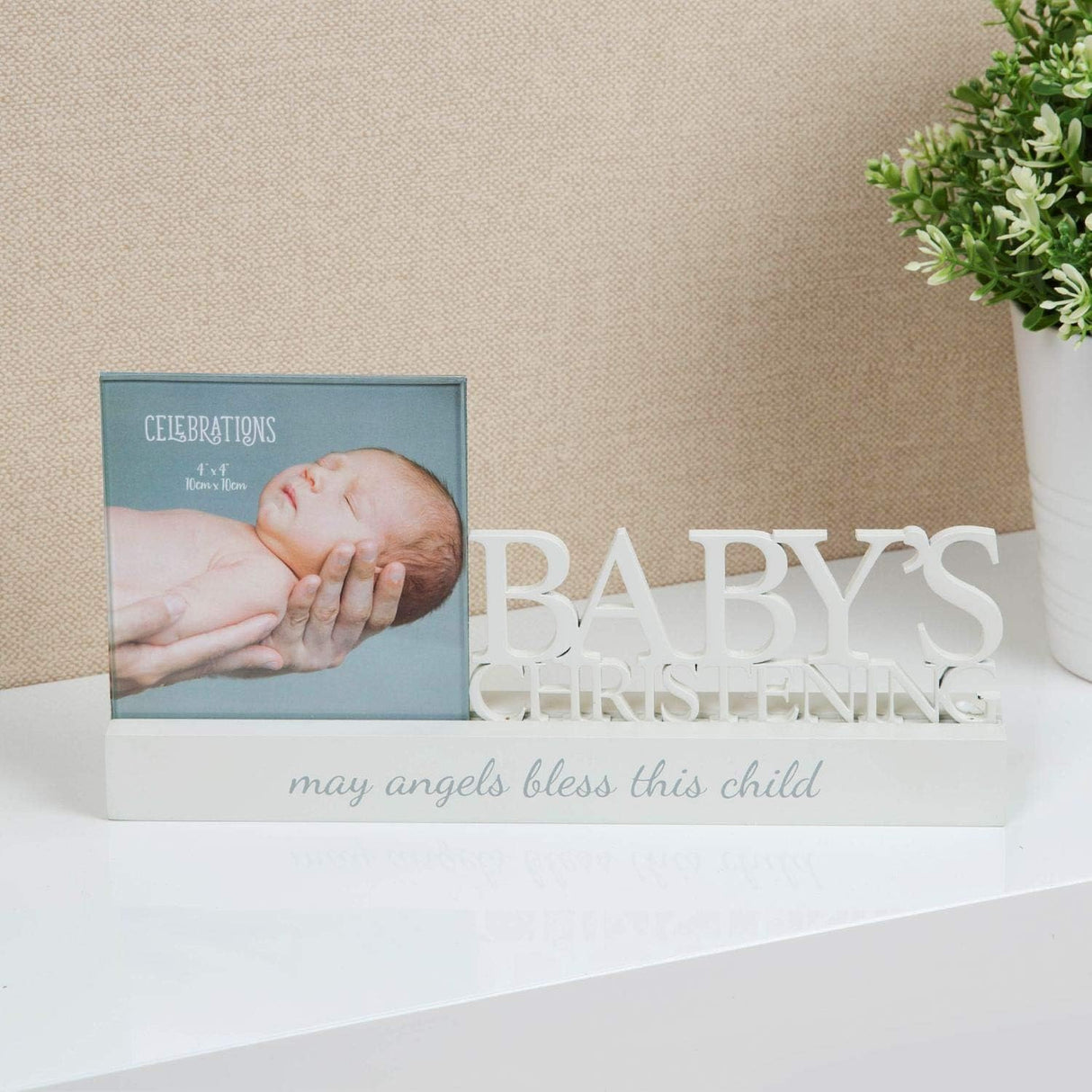 Celebrations Sentiment Word Block Photo Frame 4x4" - Baby`s Christening