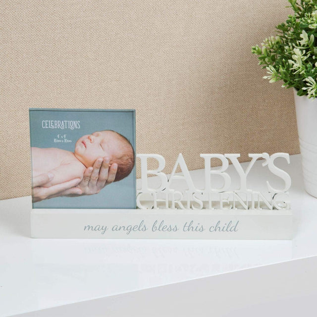 Celebrations Sentiment Word Block Photo Frame 4x4" - Baby`s Christening