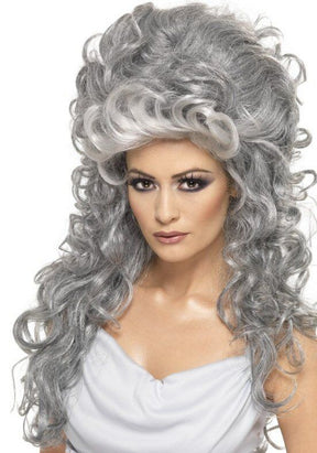 Medeia Long Curly Beehive Fancy Dress Wig (Grey)